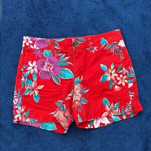 Old Navy Red and Purple everyday chino Shorts with Tropical Print sz 0